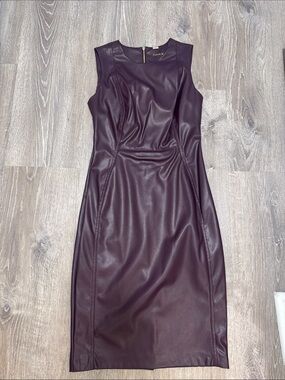 Calvin Klein Plum Faux Leather Midi Sheath Dress